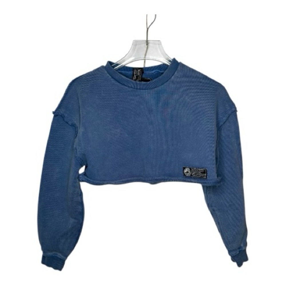 Alphalete Very Terry Topaz Blue Cropped Long-Sleeve Crewneck Sweatshirt Size XXS